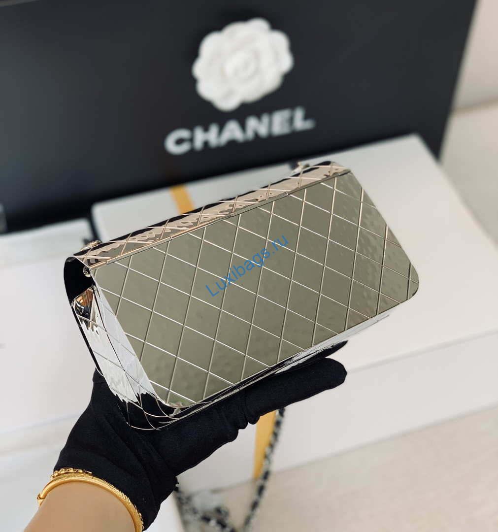 Chanel A8802 EVENING BAG Lambskin Sliver Metal Sliver | chanel a8802 evening bag lambskin silver metal silver 005
