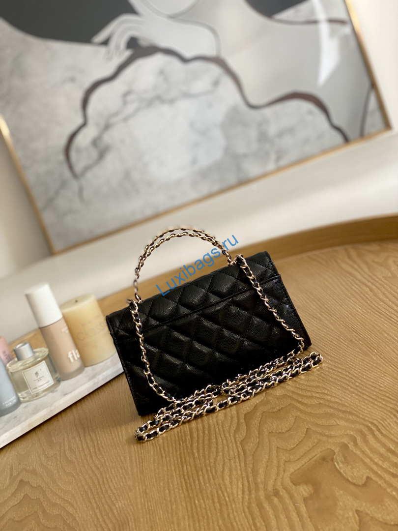 Chanel AP3238 Flap Chain Bag Black Calfskin Gold With Handle Bag | chanel ap3238 flap chain bag black calfskin gold with handle bag 002