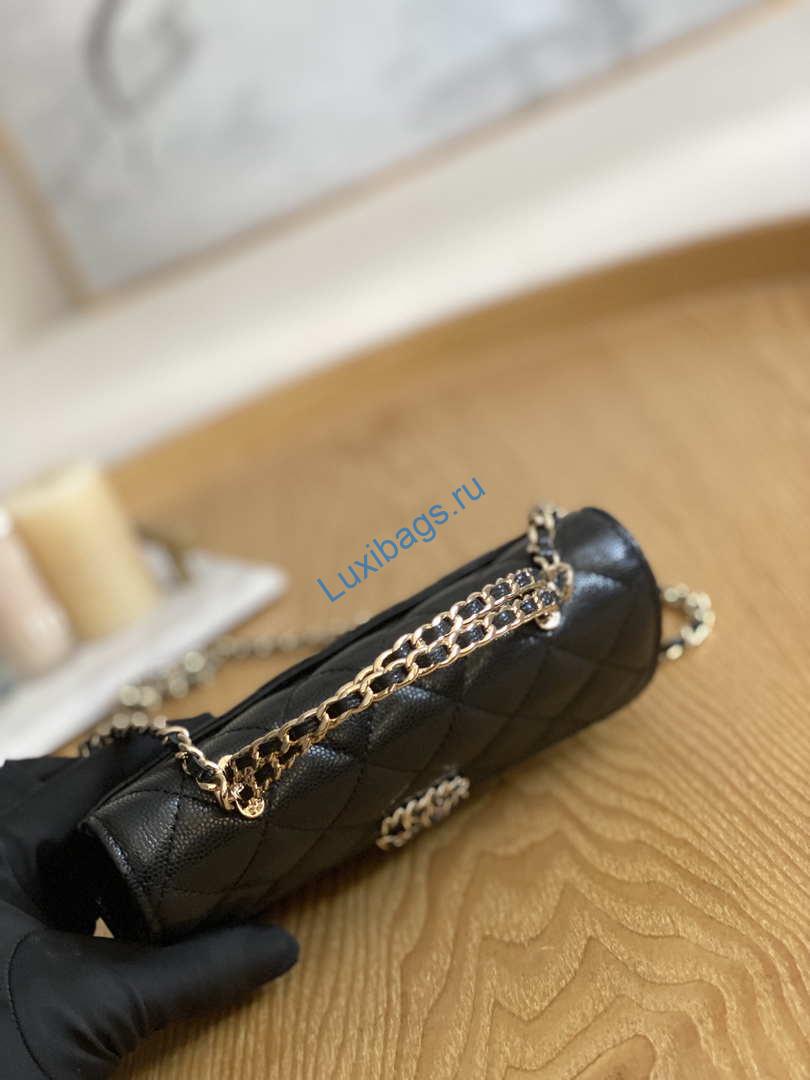 Chanel AP3238 Flap Chain Bag Black Calfskin Gold With Handle Bag | chanel ap3238 flap chain bag black calfskin gold with handle bag 004