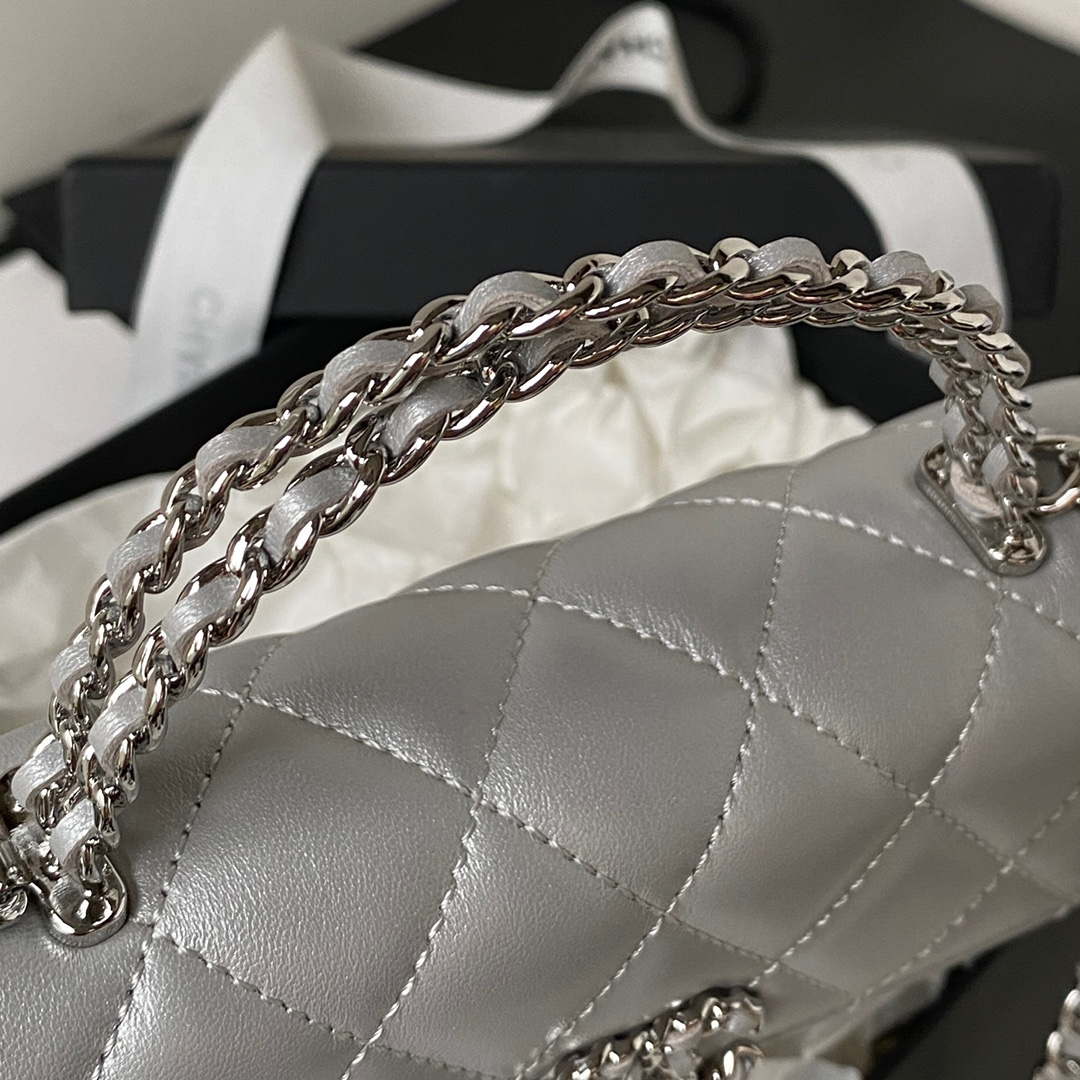 Chanel AP3238 Flap Chain Bag Gray Lambskin Gold With Handle Bag | chanel ap3238 flap chain bag gray lambskin gold with handle bag 003