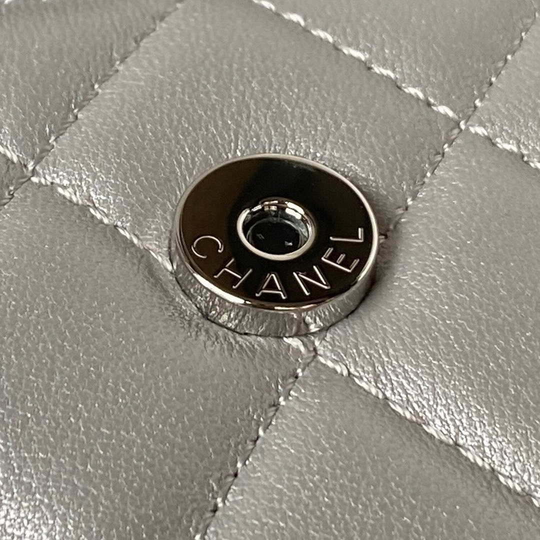 Chanel AP3238 Flap Chain Bag Gray Lambskin Gold With Handle Bag | chanel ap3238 flap chain bag gray lambskin gold with handle bag 005