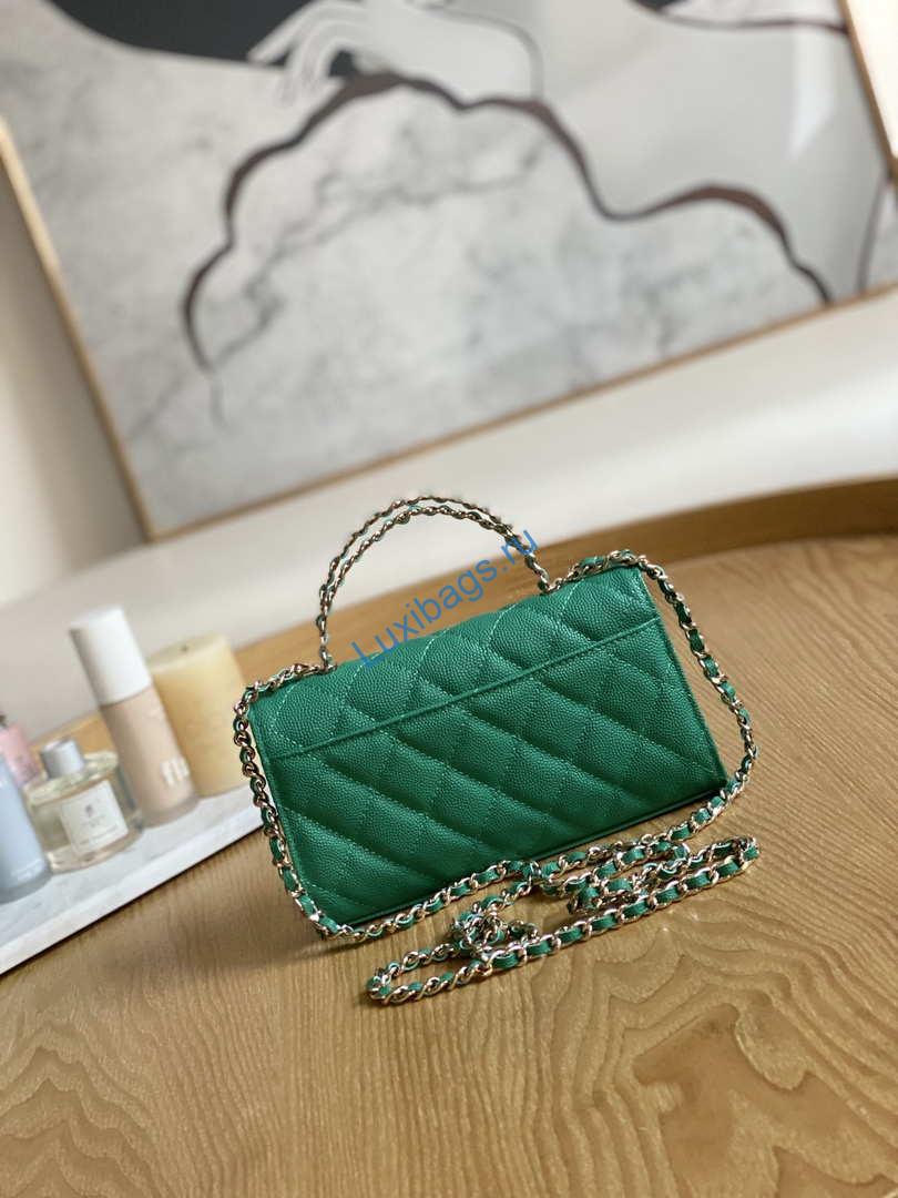 Chanel AP3238 Flap Chain Bag With Handle Green Calfskin Gold | chanel ap3238 flap chain bag green calfskin gold with handle bag 002
