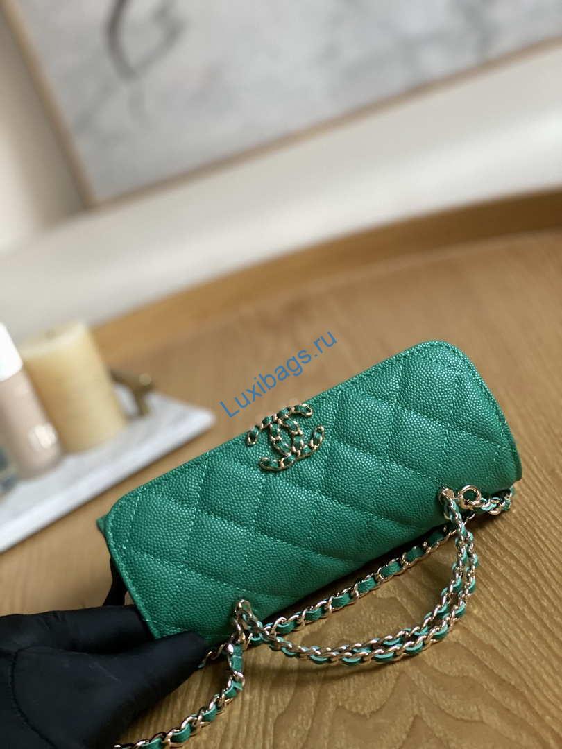 Chanel AP3238 Flap Chain Bag With Handle Green Calfskin Gold | chanel ap3238 flap chain bag green calfskin gold with handle bag 004