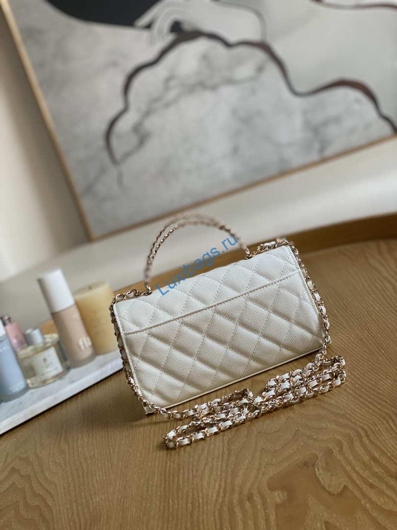 Chanel AP3238 Flap Chain Bag With Handle White Calfskin Gold | chanel ap3238 flap chain bag white calfskin gold with handle bag 001