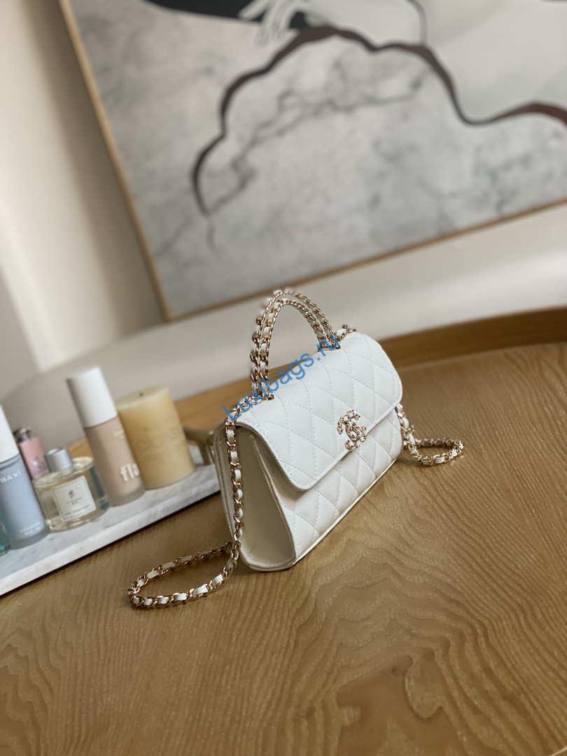 Chanel AP3238 Flap Chain Bag With Handle White Calfskin Gold | chanel ap3238 flap chain bag white calfskin gold with handle bag 002