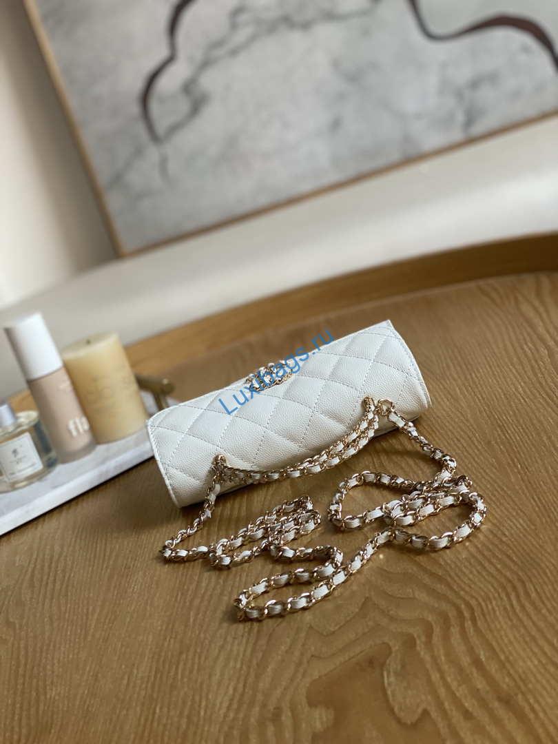 Chanel AP3238 Flap Chain Bag With Handle White Calfskin Gold | chanel ap3238 flap chain bag white calfskin gold with handle bag 004