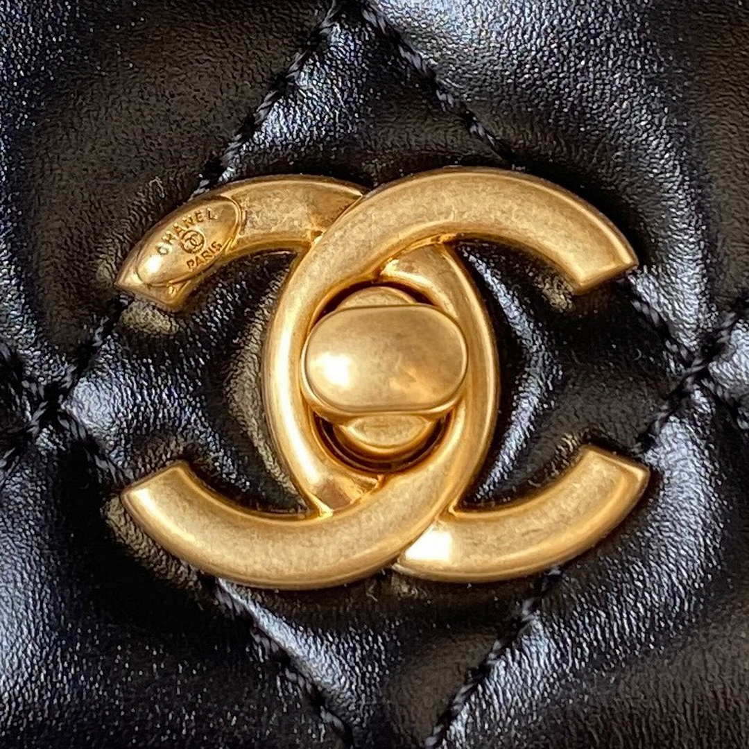 Chanel AP3240 Flap Bag With Top Handle Lambskin & Gold-Tone Metal Black | chanel ap3240 flap bag with top handle lambskin gold tone metal black 003
