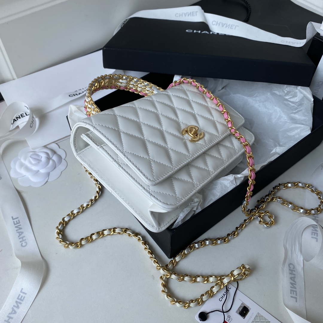 Chanel AP3240 Flap Bag With Top Handle Lambskin & Gold-Tone Metal White | chanel ap3240 flap bag with top handle lambskin gold tone metal white 005