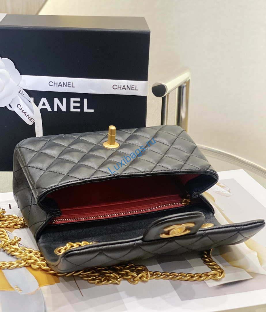 Chanel AS3041 Flap Classic Bag CF Camellia Lambskin Black Gold | chanel as3041 flap classic bag cf camellia lambskin black gold 006