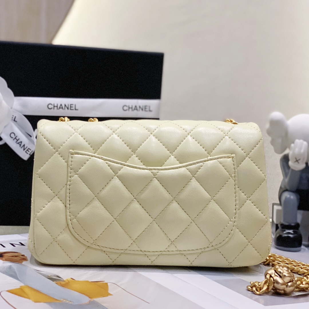 Chanel AS3041 Flap Classic Bag CF Camellia Lambskin Light Yellow Gold | chanel as3041 flap classic bag cf camellia lambskin light yellow gold 003