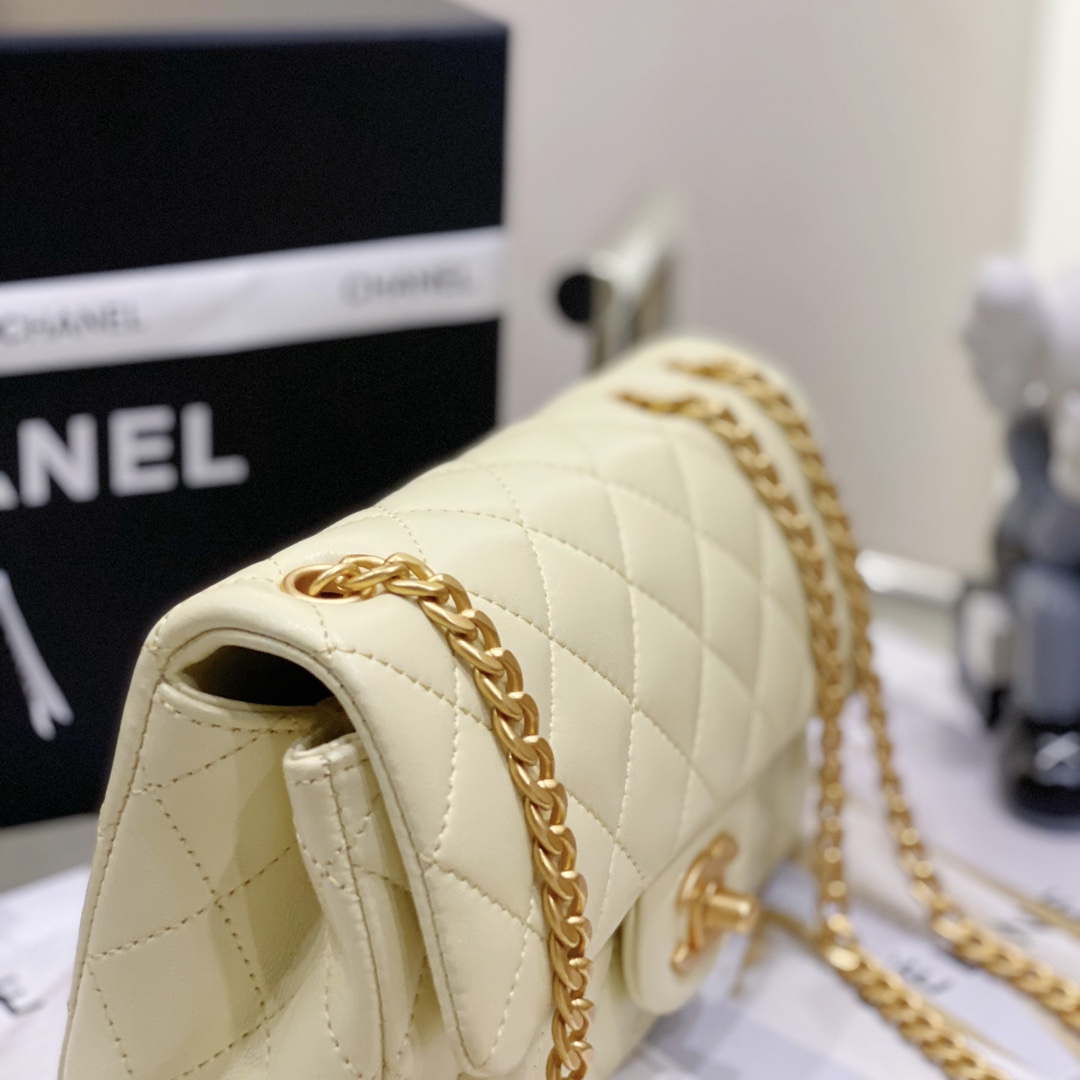 Chanel AS3041 Flap Classic Bag CF Camellia Lambskin Light Yellow Gold | chanel as3041 flap classic bag cf camellia lambskin light yellow gold 004