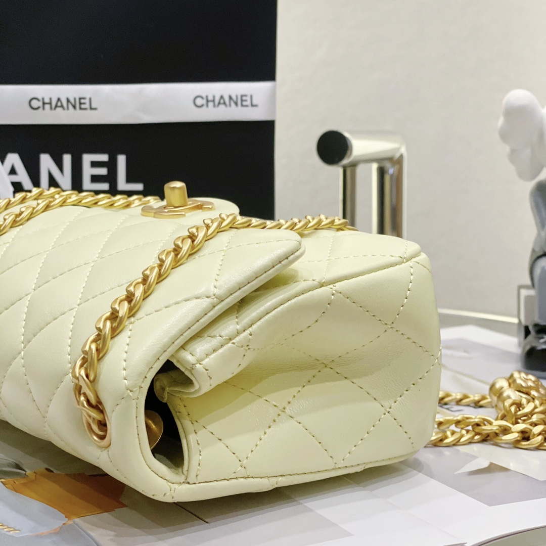 Chanel AS3041 Flap Classic Bag CF Camellia Lambskin Light Yellow Gold | chanel as3041 flap classic bag cf camellia lambskin light yellow gold 005