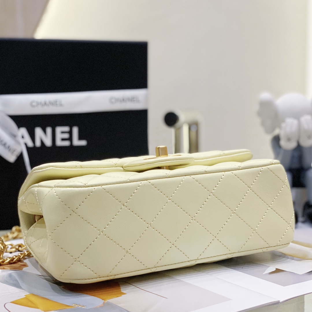 Chanel AS3041 Flap Classic Bag CF Camellia Lambskin Light Yellow Gold | chanel as3041 flap classic bag cf camellia lambskin light yellow gold 006