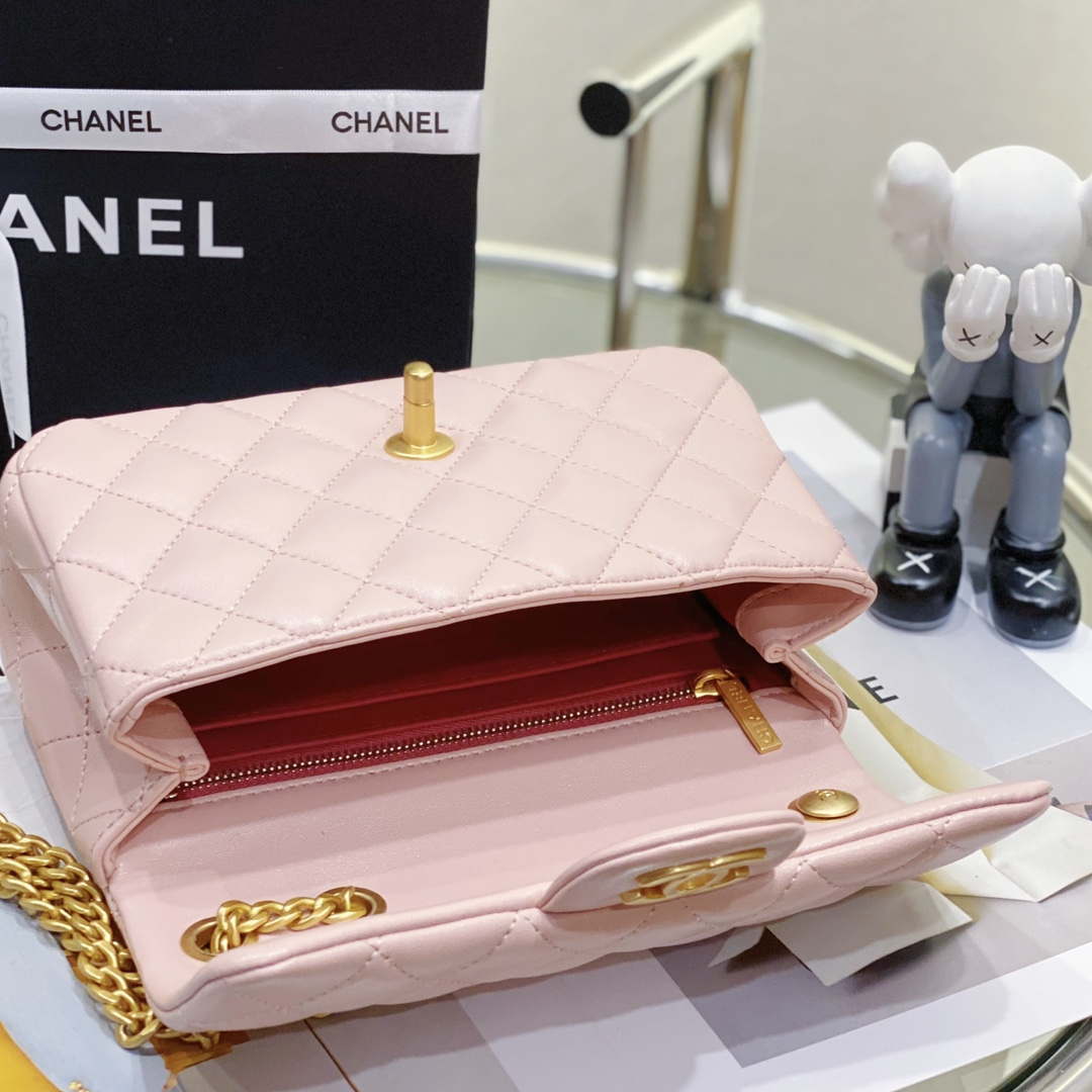 Chanel AS3041 Flap Classic Bag CF Camellia Lambskin Pink Gold | chanel as3041 flap classic bag cf camellia lambskin pink gold 007