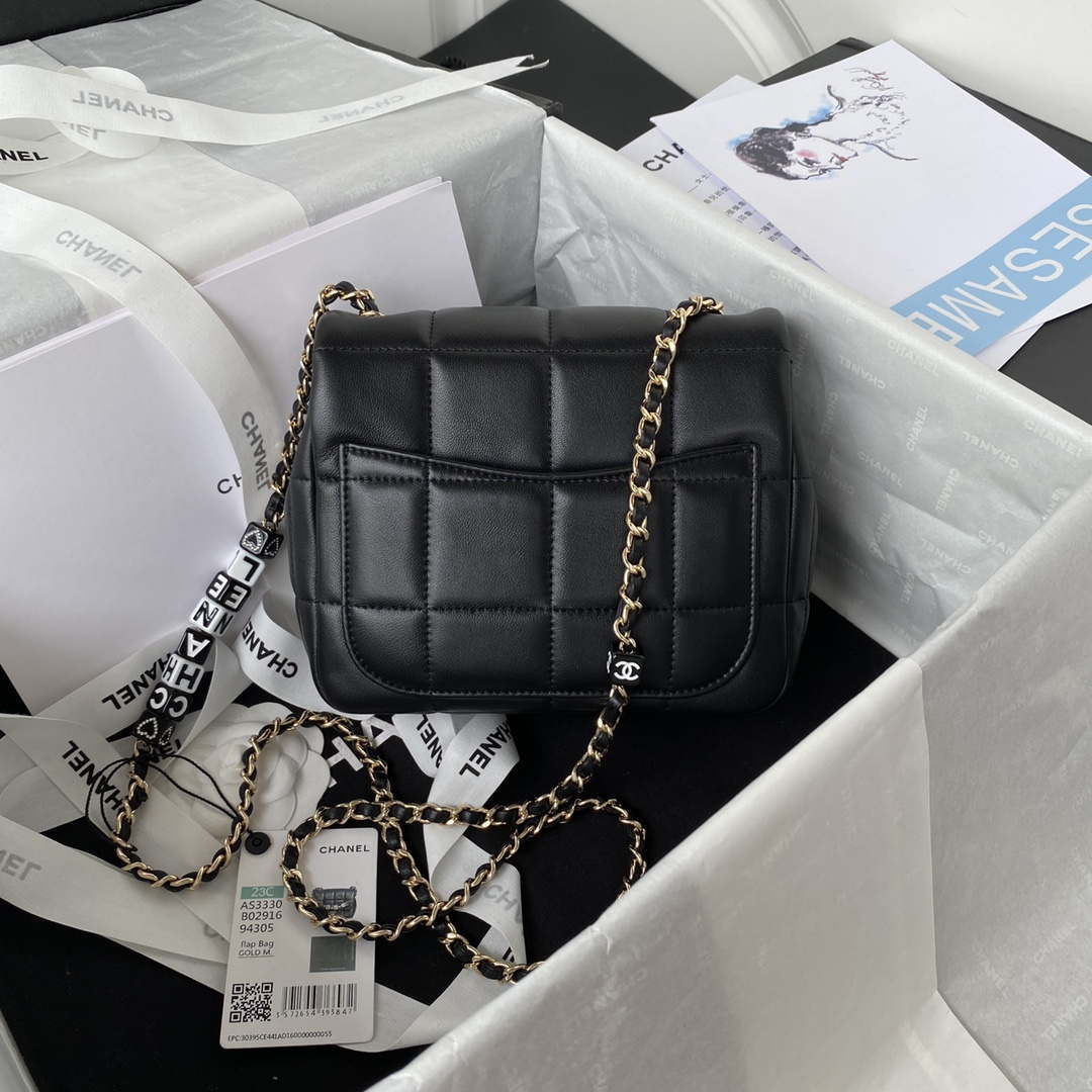 Chanel AS3330 Mini Flap 17cm Bag Black Lambskin | chanel as3330 mini flap 17cm bag black lambskin 002