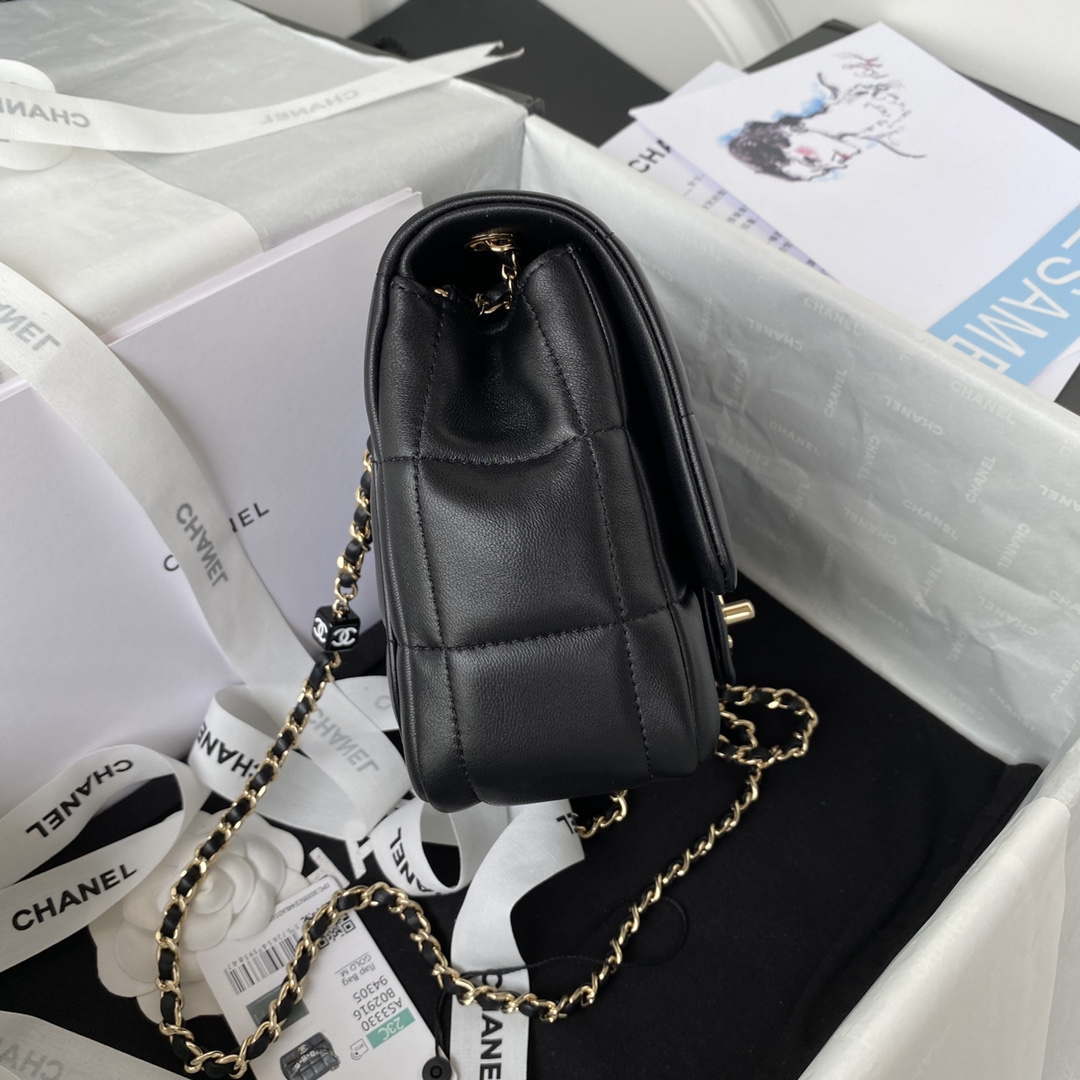 Chanel AS3330 Mini Flap 17cm Bag Black Lambskin | chanel as3330 mini flap 17cm bag black lambskin 005