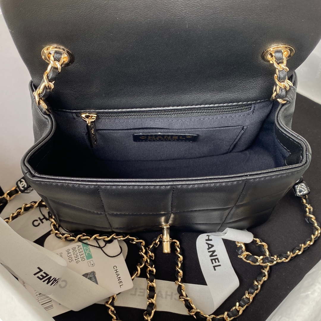 Chanel AS3330 Mini Flap 17cm Bag Black Lambskin | chanel as3330 mini flap 17cm bag black lambskin 007