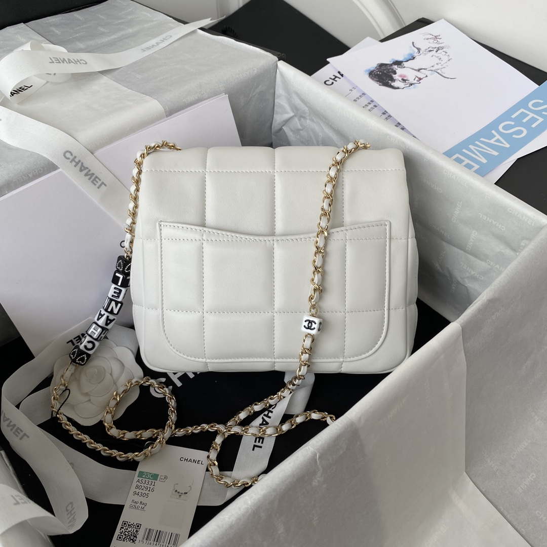 Chanel AS3331 Small Flap 19cm Bag White Lambskin Gold | chanel as3331 small flap 19cm bag white lambskin gold 002