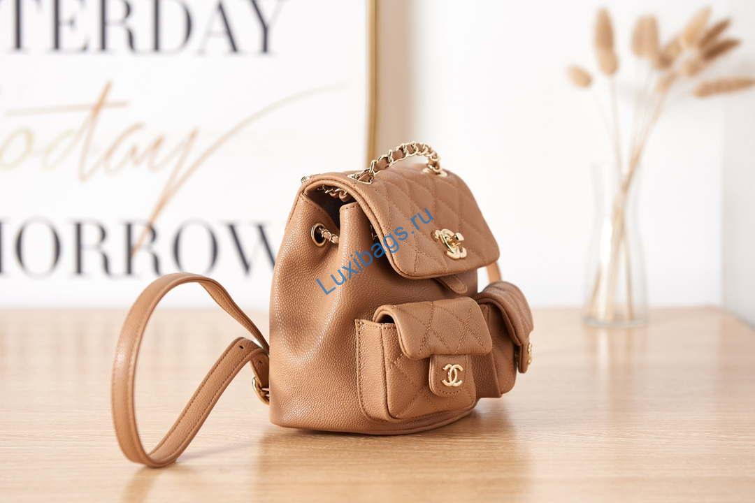 Chanel AS3787 Small Backpack Grained Shiny Calfskin & Gold-Tone Metal Brown | chanel as3787 small backpack grained shiny calfskin gold tone metal brown 003