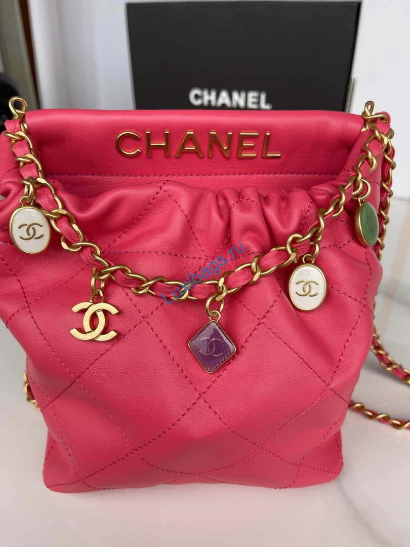 Chanel AS3793 Small Bucket Bag Lambskin Resin & Gold-Tone Metal Red | chanel as3793 small bucket bag lambskin resin gold tone metal red 005