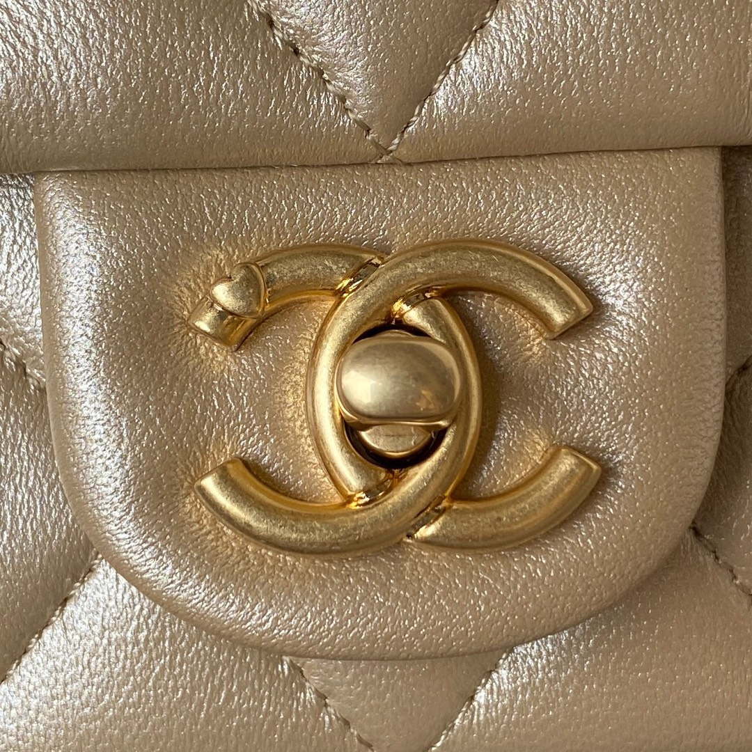 Chanel AS3828 Mini Flap Chain Bag Gold Lambskin Gold | chanel as3828 mini flap chain bag gold calfskin gold 003