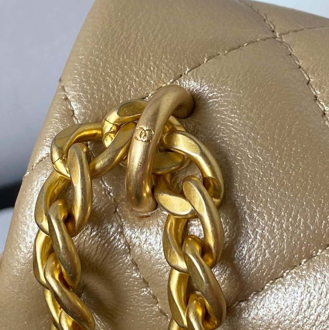 Chanel AS3828 Mini Flap Chain Bag Gold Lambskin Gold | chanel as3828 mini flap chain bag gold calfskin gold 005