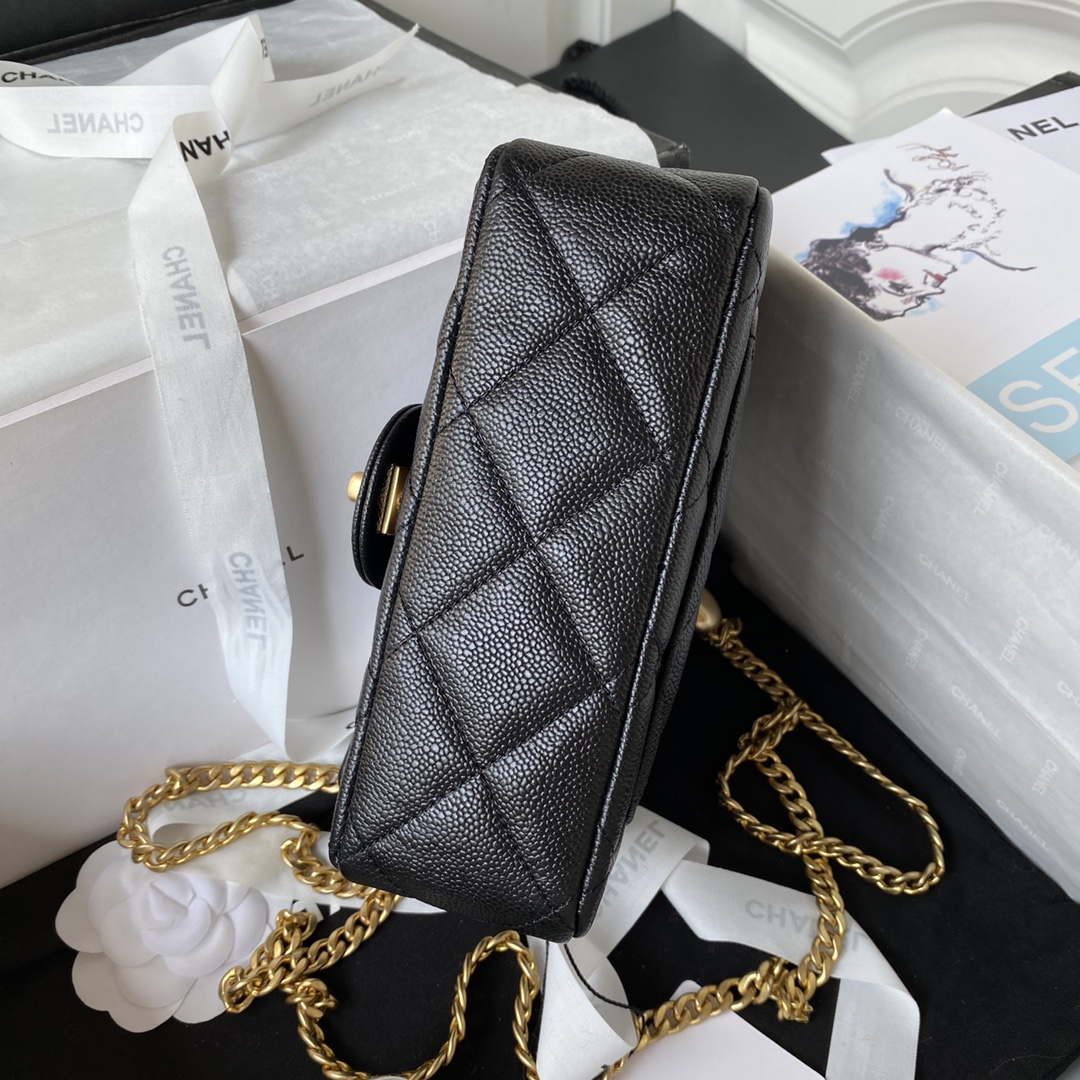 Chanel AS3829 Mini Flap Chain Bag Black Calfskin Gold | chanel as3829 mini flap chain bag black calfskin gold 005