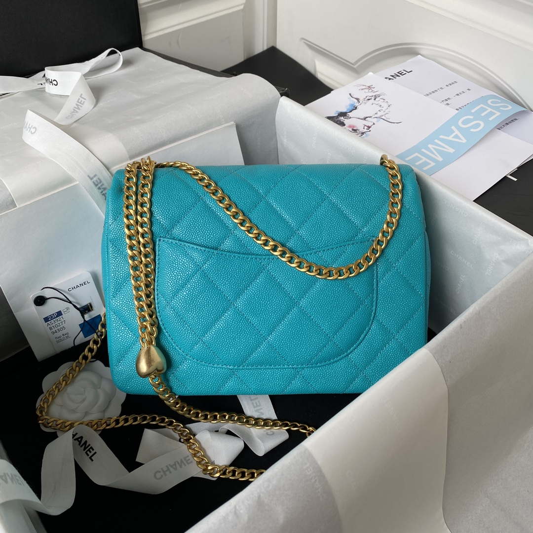 Chanel AS3921 Flap Chain Bag Blue Calfskin Gold | chanel as3829 mini flap chain bag blue calfskin gold 002