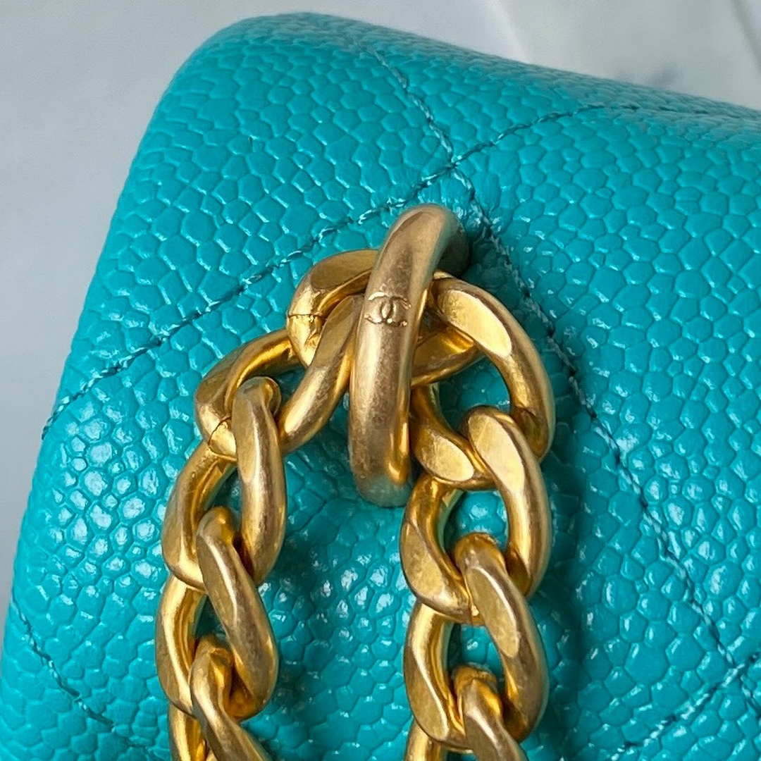 Chanel AS3921 Flap Chain Bag Blue Calfskin Gold | chanel as3829 mini flap chain bag blue calfskin gold 004