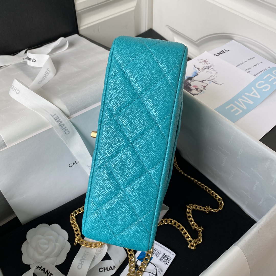 Chanel AS3921 Flap Chain Bag Blue Calfskin Gold | chanel as3829 mini flap chain bag blue calfskin gold 005