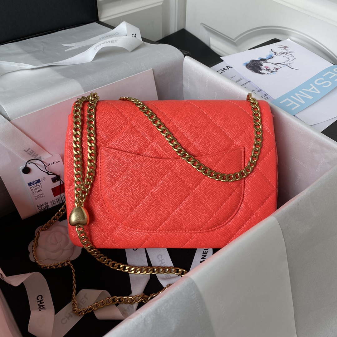 Chanel AS3921 Flap Chain Bag Red Calfskin Gold | chanel as3829 mini flap chain bag red calfskin gold 009