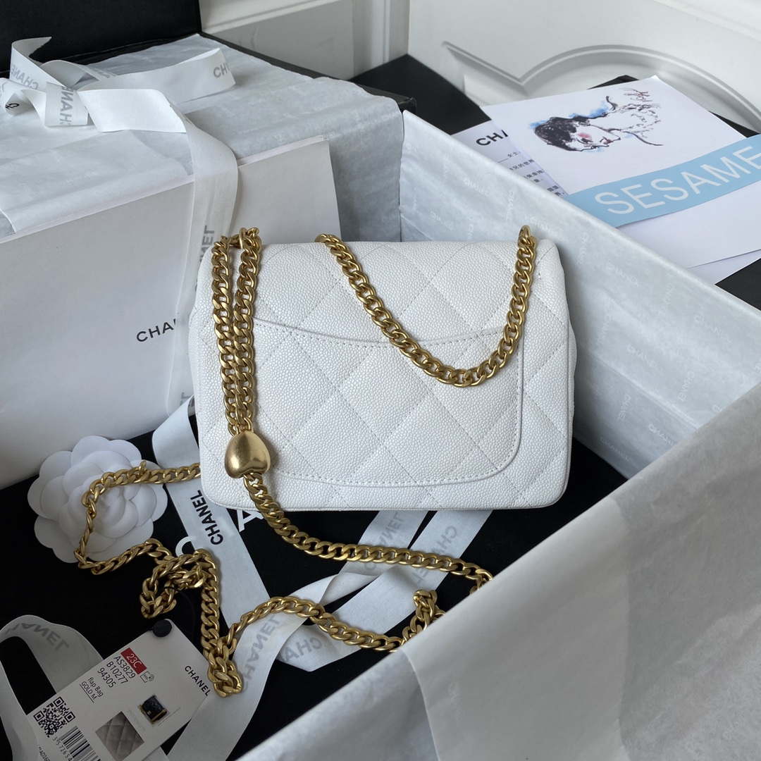 Chanel AS3829 Mini Flap Chain Bag White Calfskin Gold | chanel as3829 mini flap chain bag white calfskin gold 002
