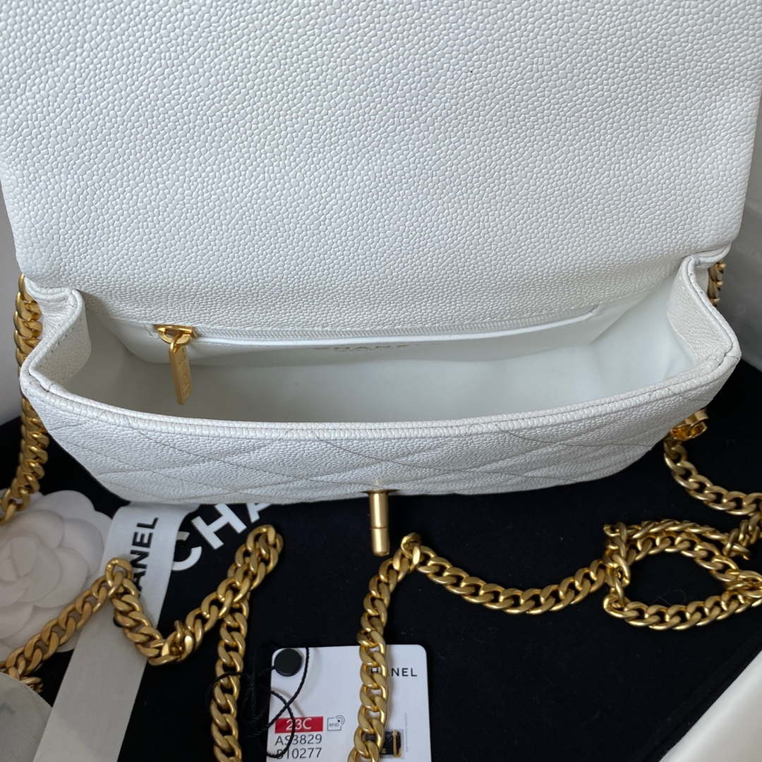 Chanel AS3829 Mini Flap Chain Bag White Calfskin Gold | chanel as3829 mini flap chain bag white calfskin gold 006
