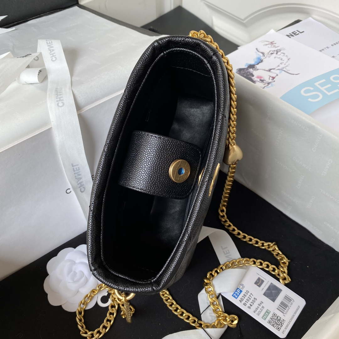 Chanel AS3830 Small Hobo Handbag Black Calfskin Gold | chanel as3830 small hobo handbag black calfskin gold 007