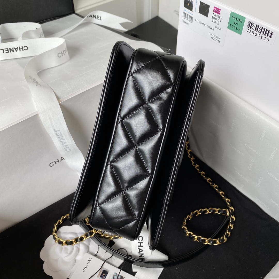 Chanel AS3886 Mini Flap Bag With Top Handle Shiny Calfskin Black Gold | chanel as3886 mini flap bag with top handle shiny calfskin black gold 006