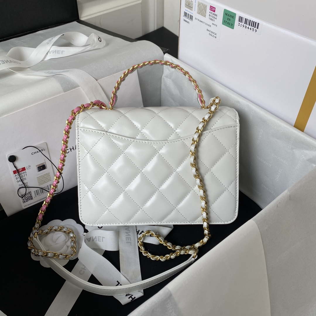 Chanel AS3886 Mini Flap Bag With Top Handle Shiny Calfskin White Gold | chanel as3886 mini flap bag with top handle shiny calfskin white gold 002