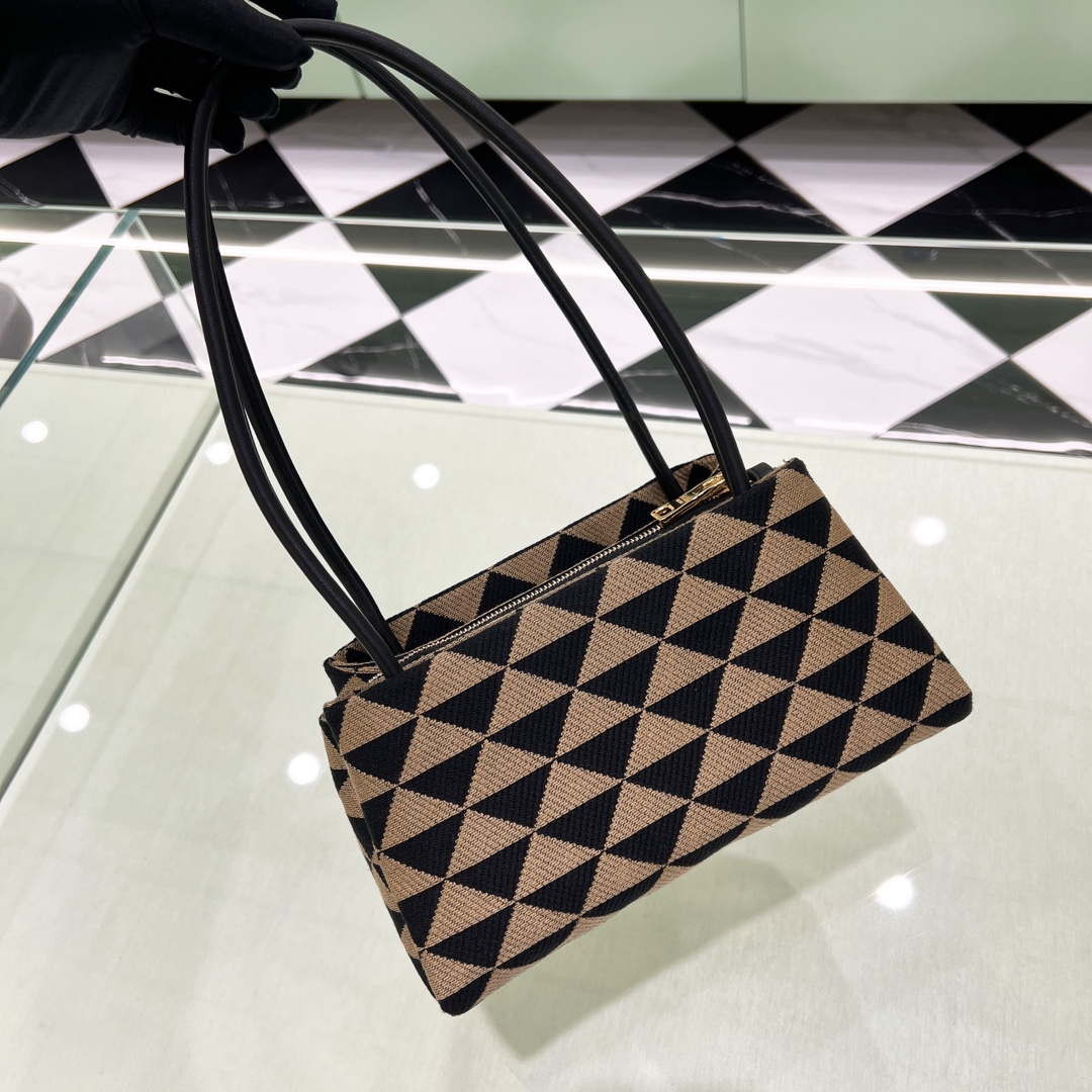 Prada 1BA368 From The Runway Small embroidered fabric Prada Symbole bag Black and Beige | prada 1ba368 from the runway small embroidered fabric prada symbole bag 012