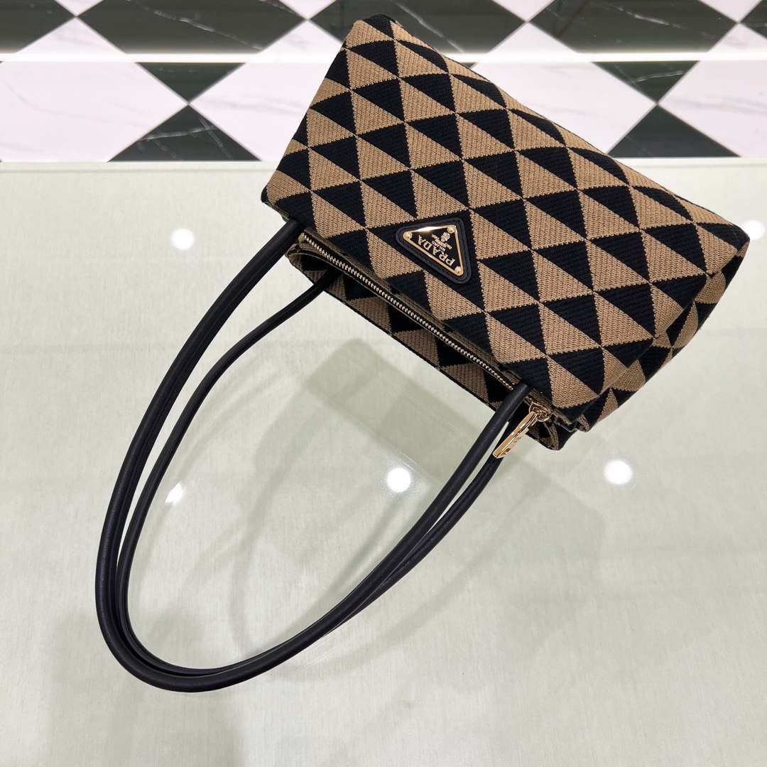 Prada 1BA368 From The Runway Small embroidered fabric Prada Symbole bag Black and Beige | prada 1ba368 from the runway small embroidered fabric prada symbole bag 013