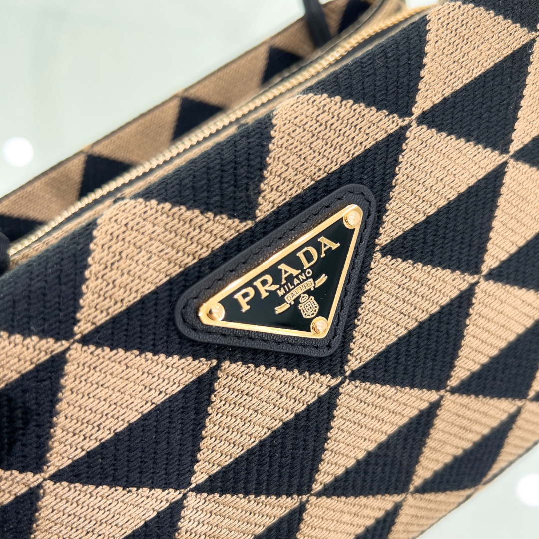 Prada 1BA368 From The Runway Small embroidered fabric Prada Symbole bag Black and Beige | prada 1ba368 from the runway small embroidered fabric prada symbole bag 014