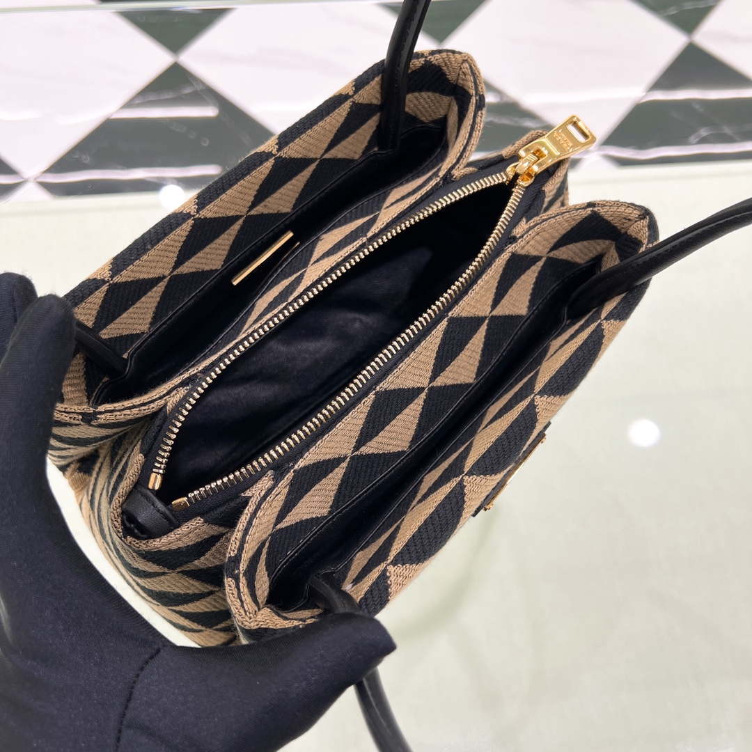 Prada 1BA368 From The Runway Small embroidered fabric Prada Symbole bag Black and Beige | prada 1ba368 from the runway small embroidered fabric prada symbole bag 017