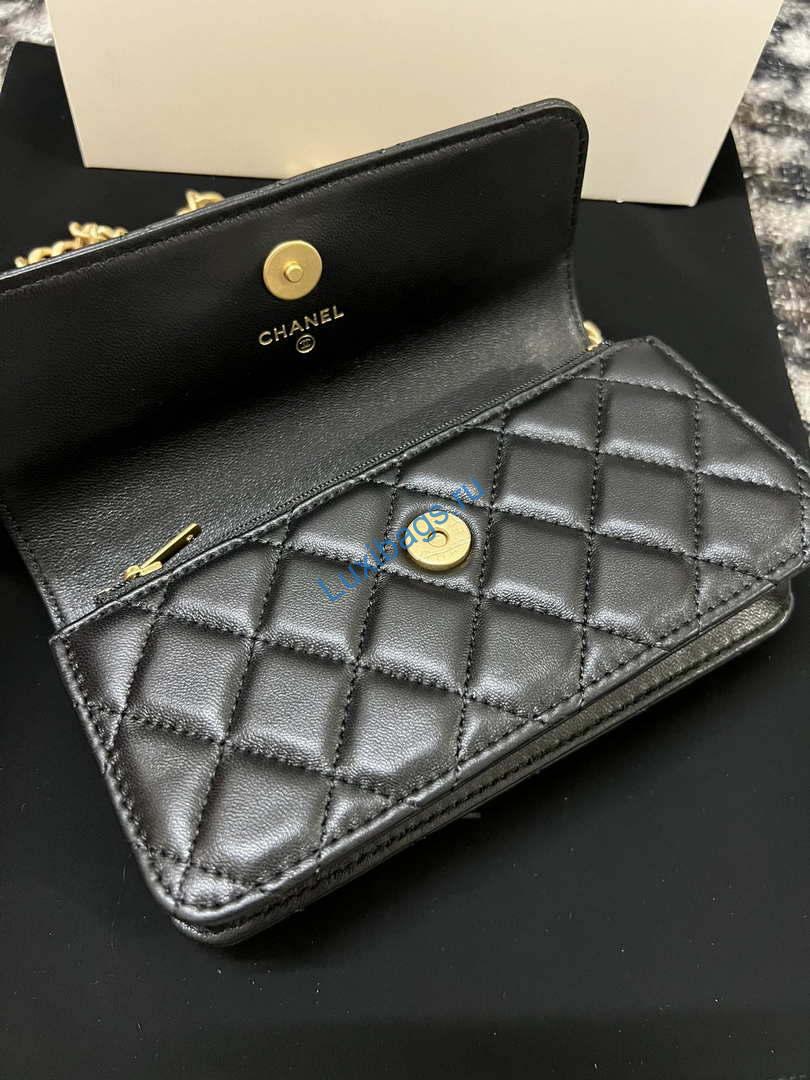 Chanel A68341 Flap Classic Bag Woc Camellia Lambskin Black | chanel a68341 flap classic bag woc camellia lambskin black 008