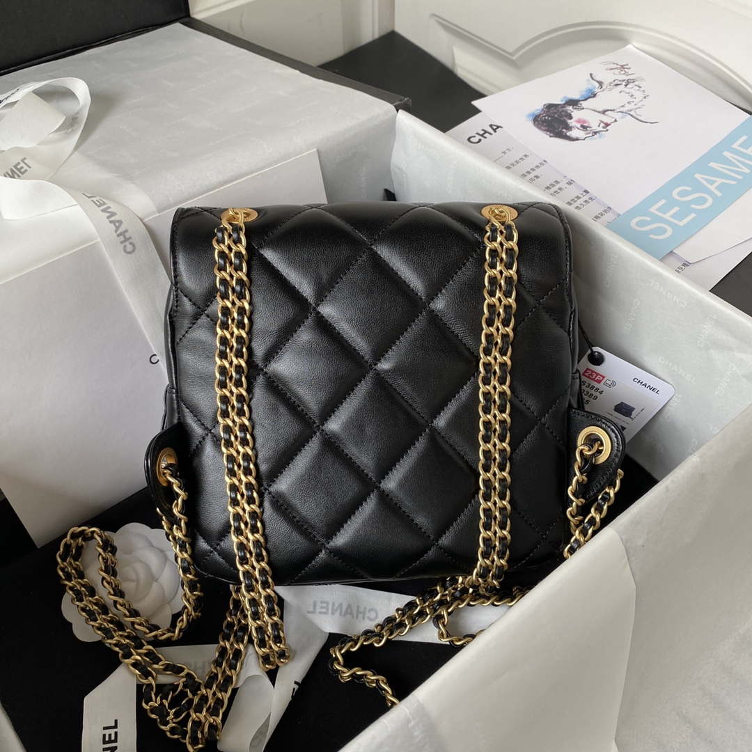 Chanel AS3384 Backpack Chain bag lambskin Black | chanel as3384 backpack chain bag lambskin black 002
