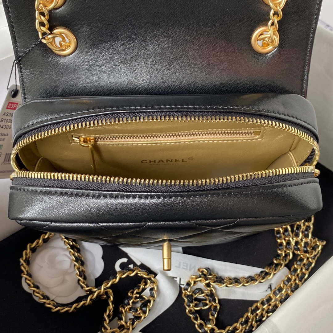 Chanel AS3384 Backpack Chain bag lambskin Black | chanel as3384 backpack chain bag lambskin black 007