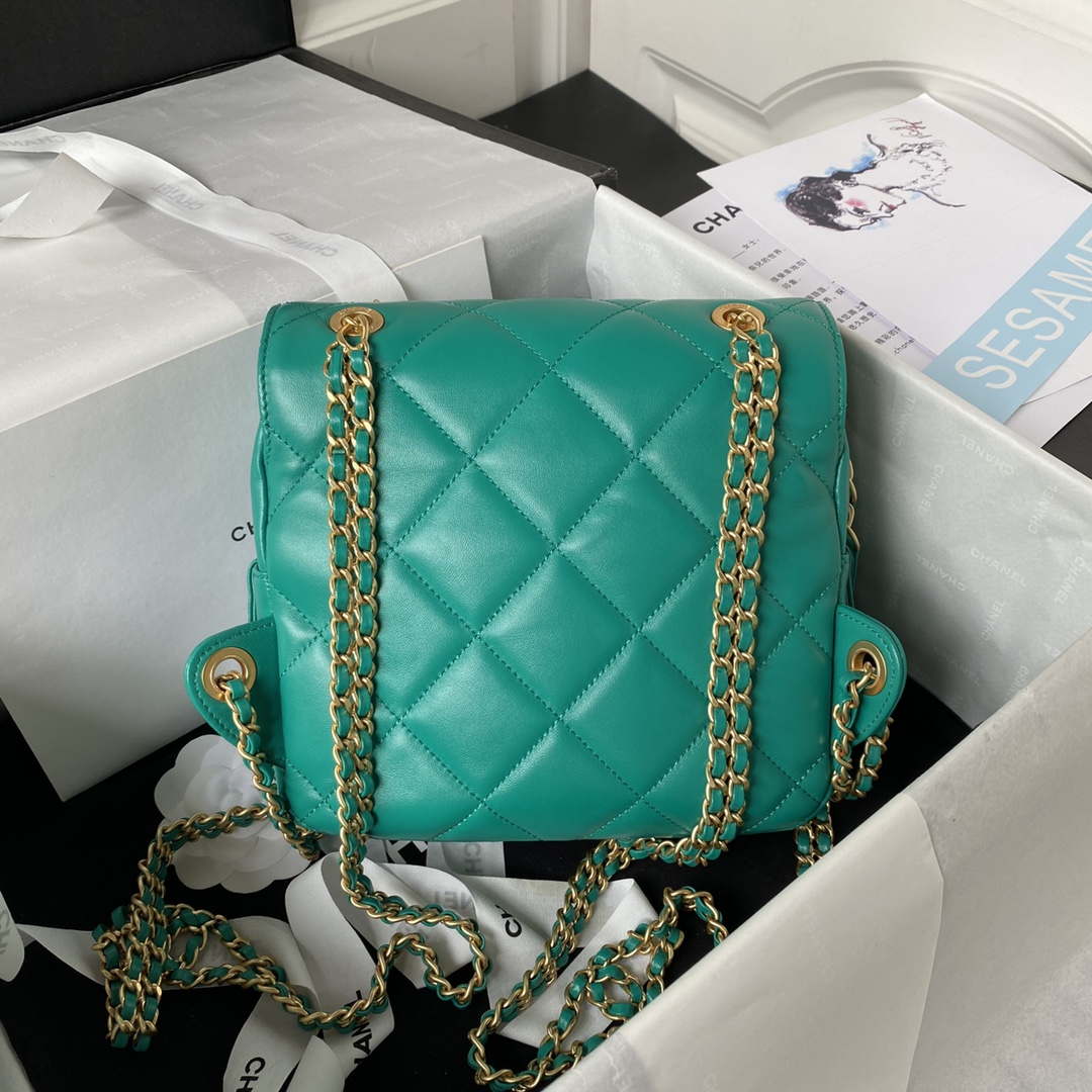 Chanel AS3384 Backpack Chain bag lambskin Green | chanel as3384 backpack chain bag lambskin green 002