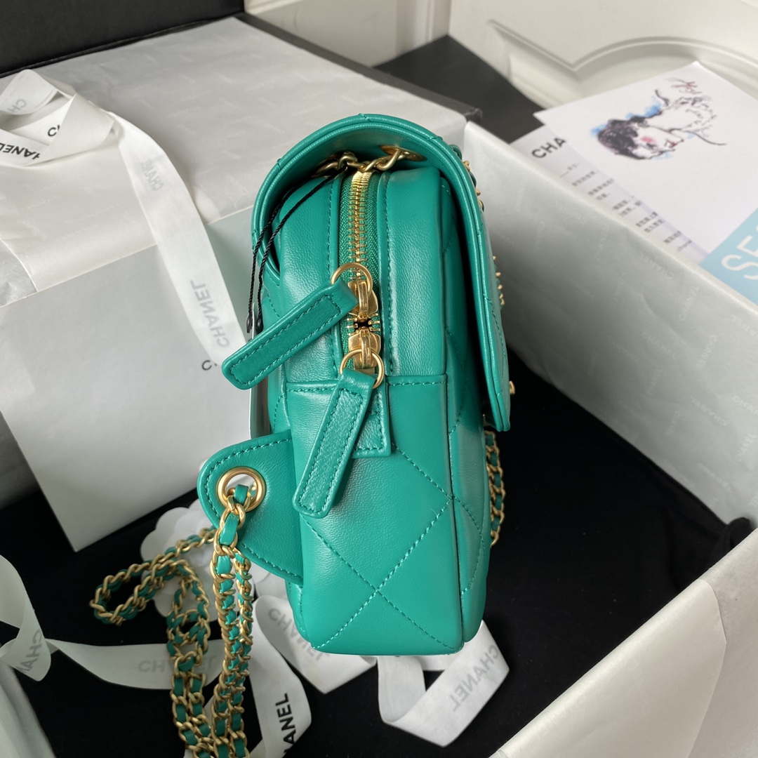 Chanel AS3384 Backpack Chain bag lambskin Green | chanel as3384 backpack chain bag lambskin green 005