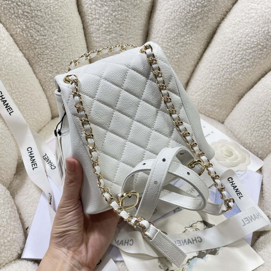 Chanel AS3787 Small Backpack Grained Shiny Calfskin & Gold-Tone Metal White | chanel as3787 small backpack grained shiny calfskin gold tone metal white 003