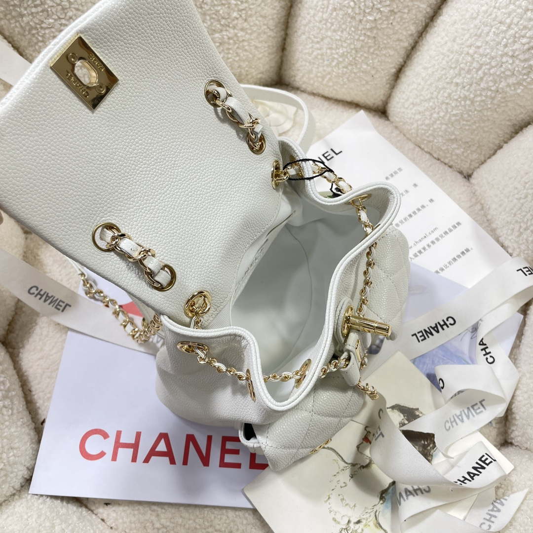 Chanel AS3787 Small Backpack Grained Shiny Calfskin & Gold-Tone Metal White | chanel as3787 small backpack grained shiny calfskin gold tone metal white 007
