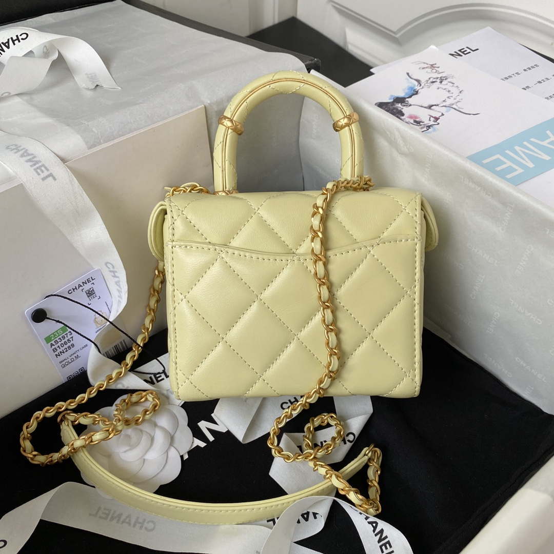 Chanel AS3973 Small Vanity Case Lambskin bag Yellow | chanel as3973 small vanity case lambskin bag with top handle yellow gold 002