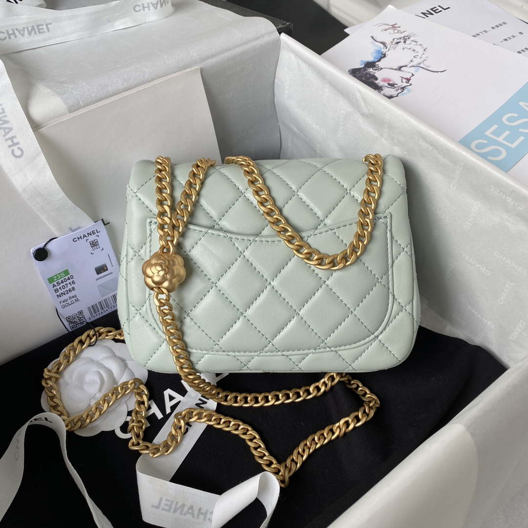Chanel AS4040 Mini Flap Classic Bag 18 Woc Camellia Lambskin Green Gray | chanel as4040 mini flap classic bag 18 woc camellia lambskin green gray 002