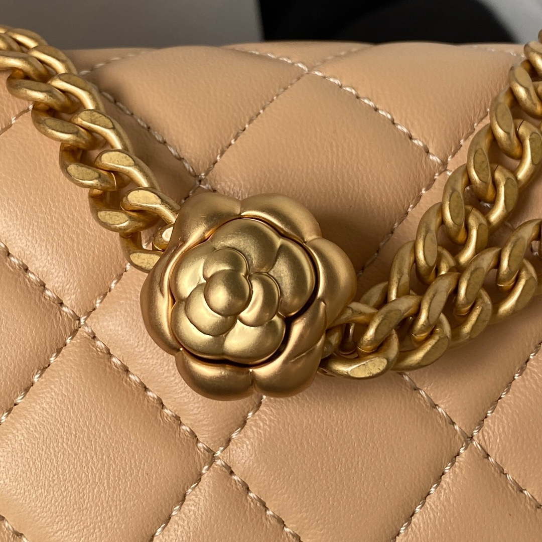Chanel AS4041 Flap Classic Bag CF Camellia Lambskin Apricot Gold | chanel as4041 flap classic bag cf camellia apricot lambskin gold 005